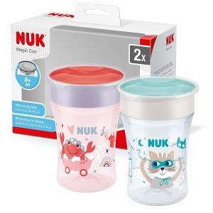 Cupa de invatare NUK Magic Cup, 230 ml, culoare rosie, 8 luni, 2 bucati