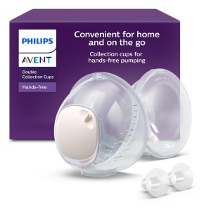 Cupe de picurare duble hands-free Philips Avent, cupe de picurare ultra-usoare si transparente pentru pompa de san electrica, 4 scuturi (2 x 21 mm, 2 x 24 mm), 2 insertii de 19 mm, SCF439/01 - Img 1