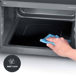 Cuptor cu microunde 2 in 1 SEVERIN cu baza de sticla si gratar, pentru dezghetare si incalzire, cuptor cu microunde cu suprafata utila mare pentru vase unghiulare, negru/otel inoxidabil, MW 7763 - Img 7