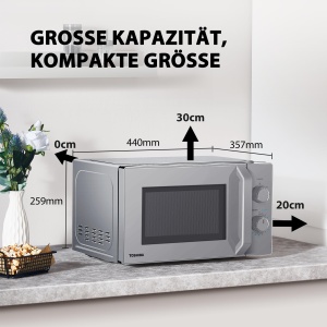 Cuptor cu microunde Toshiba Solo 20L MW2-MM20PF(SL), cuptor cu microunde de sine statator, 800W, 5 niveluri de putere cu functie de dezghetare convenabila, iluminare interioara cu LED, argintiu - Img 6