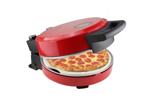 Cuptor pentru pizza Bestron pentru pizza crocanta in 5-10 minute, cuptor electric pentru pizza cu temperatura maxima de pana la 320degC, incl. piatra de argila si 2 spatule mari din lemn, Viva Italia, culoare: rosu - Img 1