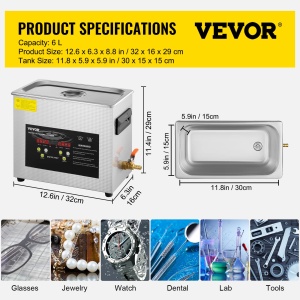 Curatator cu ultrasunete VEVOR MH-031HJ, 6L, 180W, 40kHz - Img 7