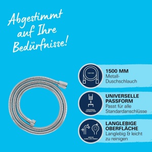 Curea dus GROHE VitalioFlex Metal, 1,50m, rezistenta la 16 bar, crom - Img 4