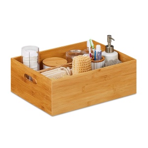 Cutie de depozitare din bambus Relaxdays, 14 x 40 x 30 cm, deschisa, cu manere