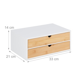 Cutie de depozitare Relaxdays, Bambus si MDF, 2 sertare, 14x33x21 cm, albnatural - Img 4