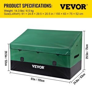 Cutie de depozitare VEVOR 660L pentru exterior, 155x63x75 cm, impermeabila, verde si negru - Img 8