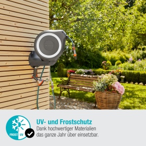 Cutie de furtun de perete Gardena RollUp M 20 m: Irigare flexibila pentru gradini de dimensiuni medii, tambur de furtun pivotant, cu suport de perete, piese de sistem si pulverizator incl. furtun Gardena de 20 m (18612-20) - Img 6