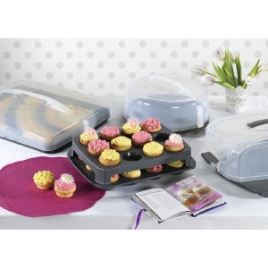 Cutie de transport tort Xavax rotunda cu capac Recipient pentru tort 31,5 cm diametru, inaltime interioara 8 cm, cutie pentru tort cu ajutor de impartire a pieselor, farfurie pentru tort antracit, transparent - Img 8