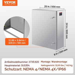 Cutie Electrica VEVOR, 600x500x200 mm, Inox 304, IP66 - Img 7