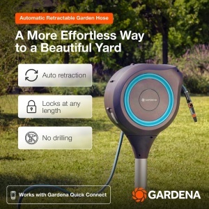 Cutie pentru furtun de gradina Gardena RollUp M, 20 m, turcoaz, cu suport metalic - Img 2