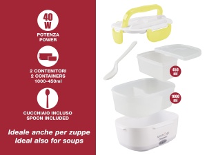 Cutie termica electrica Beper Lunch Go, 1000 ml 450 ml, 40W, Galbena - Img 2