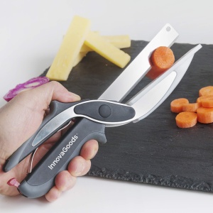 Cutit de Bucatarie InnovaGoods 2-in-1 cu Mini-Placa de Taiat, Ergonomic, NegruGri - Img 5