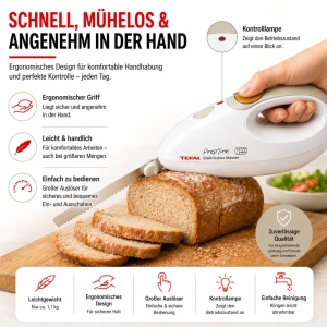 Cutit electric Tefal 100W cu lama din otel inoxidabil, albgreige - Img 5