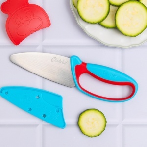 Cutit pentru copii Chefclub Kids, cu protectie pentru degete, ergonomie, albastru si rosu - Img 2