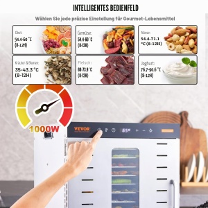 Dehydrator VEVOR SS-10X 1000 W cu 10 Tavi din Otel Inoxidabil, Timer 48 Ore - Img 4