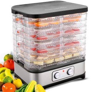 Deshidratator Deshidratator cu control al temperaturii, deshidratator detasabil pe 8 niveluri, control al temperaturii 35-70degC pentru carne, fructe, legume si nuci, 400W, buton, fara BPA