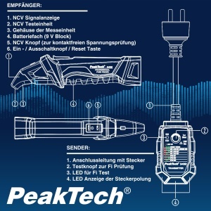 Detector de sigurante si circuite PeakTech 3432 testare tensiune fara contact tester pentru prize 230V - Img 7