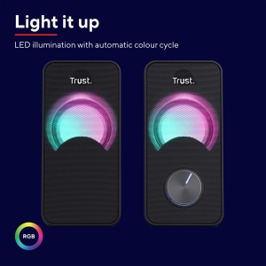 Difuzor PC Trust Arys 2.0 cu iluminare LED RGB, 12W (6W RMS), SET DE DIFUZOARE COMPACTE USB Operation, Control Volum, Mufa AUX de 3.5mm, Cutii Computer pentru Laptop - Negru - Img 4