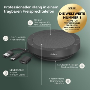 Difuzor portabil Jabra Speak2 55 Bluetooth 4 microfoane audio wideband culoare gri inchis - Img 2