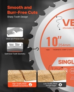 Disc VEVOR 254 mm 24 Dinti pentru Circular Otel Aliat Taiere Precisa Lemn - Img 3