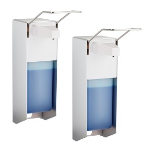 Dispenser de dezinfectant Relaxdays, set 2 buc, 1000 ml, argintiualb