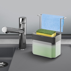 Dispenser de sapun Metaltex, gri, 17x12x22 cm, cu suport pentru burete - Img 4