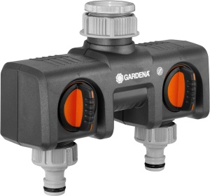 Distribuitor 2-Wege Gardena 8193 pentru 2 dispozitive, compatibil cu robinete de 26,5 mm si 21 mm