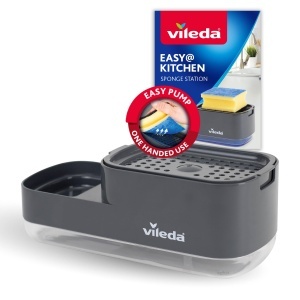 Dozator sapun lichid Vileda Pump cu suport burete, design 2-in-1, material rezistent