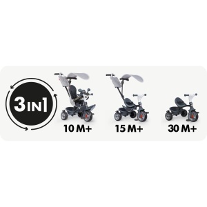 Dreirad pentru copii Smoby Baby Driver, 3-in-1, gri, cu accesorii premium - Img 3