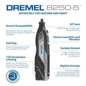 Dremel 8250 12V Unealta Rotativa Multifunctionala cu Motor Fara Perii 65 Accesorii 2 Acumulatori - Img 2