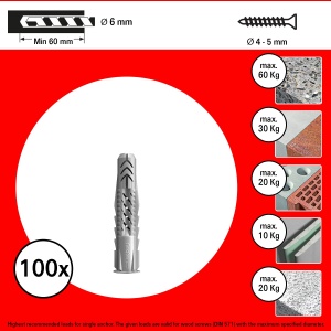 Dubluri Fischer UX 100, 6 x 50 mm, pentru zidarie, gips-carton - Img 2