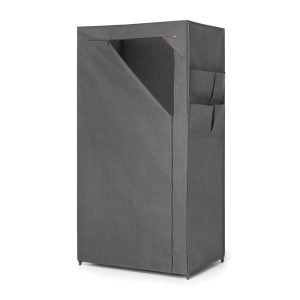 Dulap textil Rayen Basic, 79x155x54 cm, gri, cu rafturi si usi cu fermoar