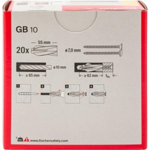 Dulie pentru gazon Fischer GB10 - 20 bucati, din nylon, pentru porobeton - Img 4