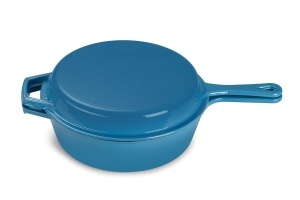 Echtwerk Set Schmortopf si Grillpfanne 2-in-1 Gusseisen Email 25L Albastru deschis - Img 3