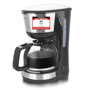 Emerio CME-122933, aparat de cafea cu filtru, 1,25 l pentru pana la 10 cani de cafea proaspata, filtru permanent detasabil, functie anti-picurare, vas de cafea din sticla, oprire automata, 1000 wati, negru/argintiu - Img 1