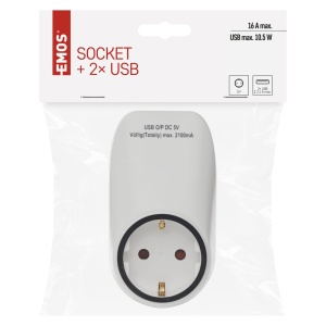 EMOS P0072 Priza, adaptor de priza Schuko cu 2 porturi USB 2100 mA, control parental, pentru calatorii, smartphone, telefon mobil, tableta, 4000 W, 250 V - Img 5