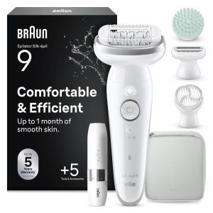 Epilator Braun Silk-epil 9 SkinSpa, albsilver, waterproof, set complet
