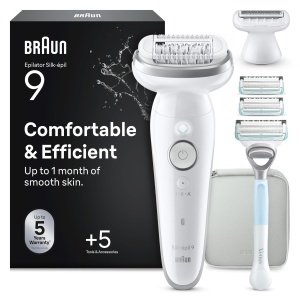 Epilator Braun Silkepil 9-141, WetDry, Culoare AlbSilver, 40 MicroGrip-Pinzetten