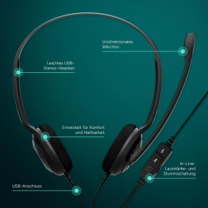 EPOS PC 8 Casti stereo cu fir USB cu microfon, casti cu fir, volum in linie, dezactivare sunet, reducere zgomot microfon, calitate inalta, pentru laptop, PC, Mac - Apeluri online - Img 3