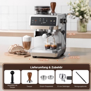 Espressor cafea AMZCHEF cu 20 Bar, 1.8L, Touch Screen, inox - Img 9