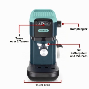 Espressor cafea Ariete 1399, 1300 W, capacitate 1.1 l, culoare albastra - Img 2