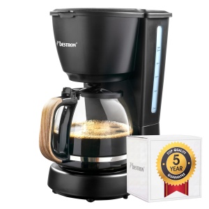 Espressor cafea Bestron ACM900BW, 1,5 L, 1000 W, Negru si Lemn