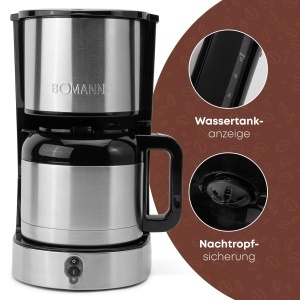 Espressor cafea Bomann KA 6066 CB, capacitate 1.2L, 800W, inox - Img 5