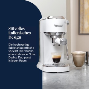Espressor cafea DeLonghi Dedica Duo, 15 cm, alb, cu spumator manual - Img 2