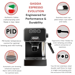 Espressor cafea Gaggia Espresso Evolution Black, PID, 53 mm, Made in Italy - Img 3