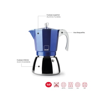 Espressor cafea IBILI Elba Blue, 6 Tasse, Aluminiu, Inox - Img 2