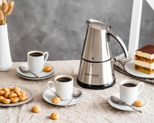 Espressor Rommelsbacher EKO 364/E, ulcior electric, din otel inoxidabil de inalta calitate, insertie filtranta pentru 2 sau 4 cani, element de incalzire ascuns, baza centrala 360deg, oprire automata, 365 W - Img 4