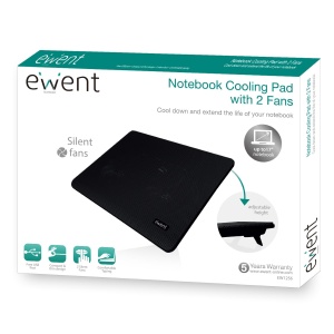 Ewent EW1256 Racitor pentru laptop 12-17 inch, 2 ventilatoare silentioase cu LED-uri albastre, tampon de racire, suport pentru cooler pentru notebook Covoras de racire, negru - Img 8