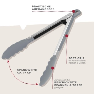 Fackelmann Cleste Multifunctional pentru Bucatarie si Gratar Soft-Grip Hitzebestant 270degC ArgintiuGri - Img 2