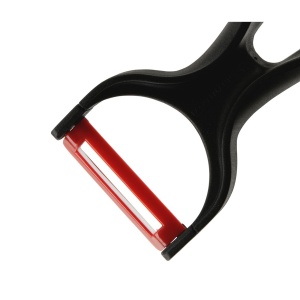 Fackelmann Peeler 13,5 cm, decojitor cu maner foarte ergonomic si usor, gadget de bucatarie de inalta calitate cu parte functionala din ceramica, potrivit pentru fructe si legume de toate tipurile (culoare: gri / rosu) - Img 2